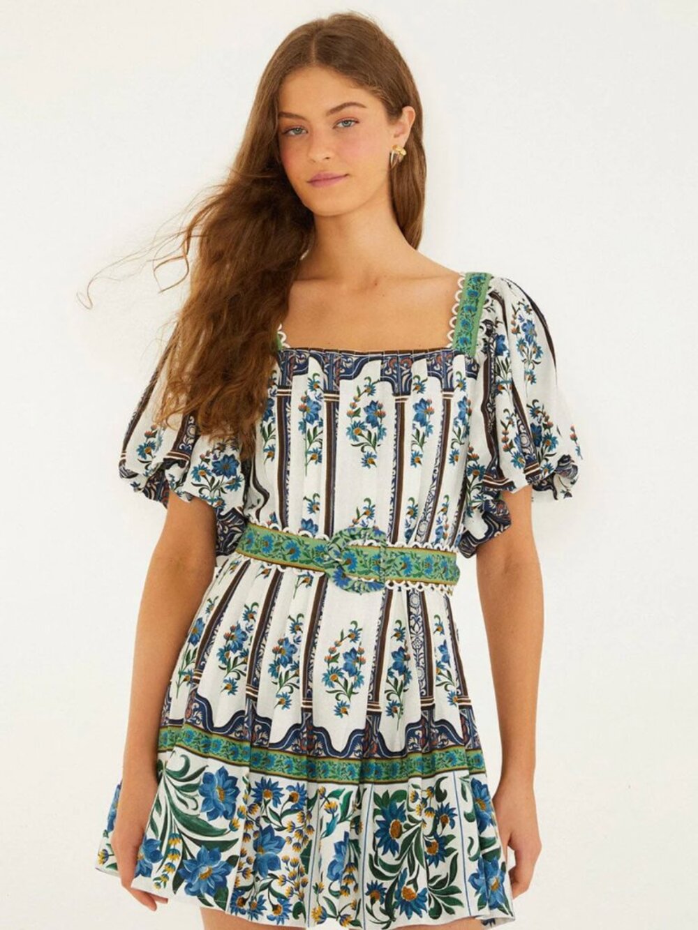 Farm rio Manoela Off-White Short Sleeve Mini Dress